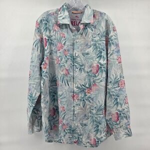 Tommy Bahama Relax Shirt Medium Blue Floral Linen Cotton Tropical